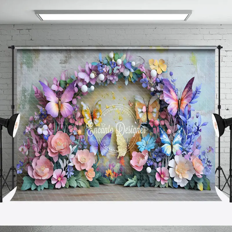 Aperturee Colorful Floral Butterflies Spring Photo Backdrop - Aperturee
