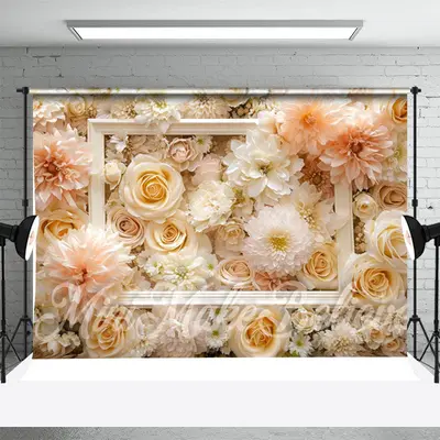 Frame White Pink Floral Photography Cloth Backdrop - Aperturee