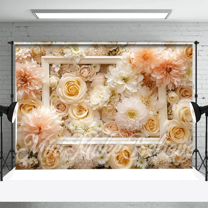 Frame White Pink Floral Photography Cloth Backdrop - Aperturee