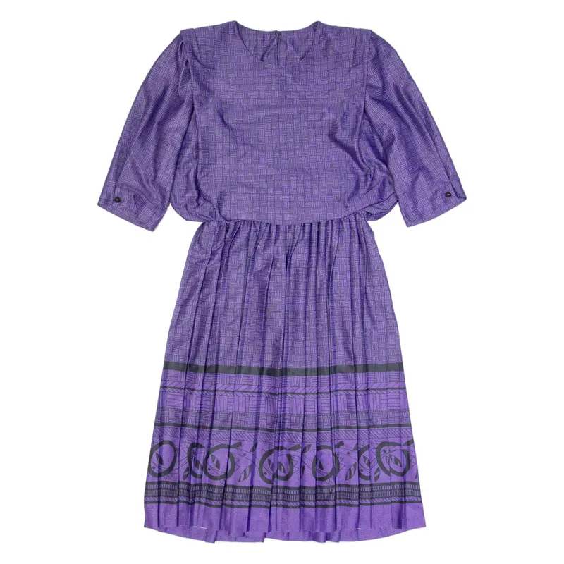 MSC Womens Day Dress Purple 90s Crazy Pattern Short Sleeve Knee Length S