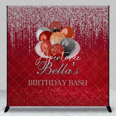Aperturee Red Silver Glitter Balloon Custom Birthday Backdrop, 3X3FT(1X1M), 15 USD, custom birthday backdrops, DZAH0B753-O