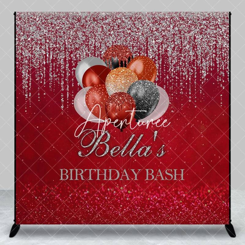 Aperturee Red Silver Glitter Balloon Custom Birthday Backdrop, 3X3FT(1X1M), 15 USD, custom birthday backdrops, DZAH0B753-O