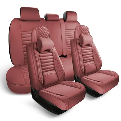 GeeYan Car Seat Covers Universal Nappa Leather Seat Covers with Car Headrest Pillow for Most Vehicles SUV Pick-up Truck, Full...