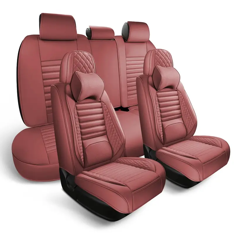 GeeYan Car Seat Covers Universal Nappa Leather Seat Covers with Car Headrest Pillow for Most Vehicles SUV Pick-up Truck, Full...