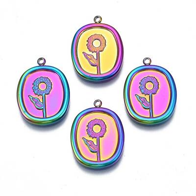 Rack Plating Rainbow Color 304 Stainless Steel Cabochon Settings for Enamel