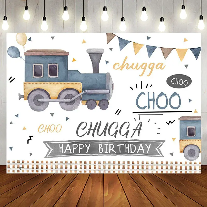 Choo Chugga Trains Balloon Birthday Backdrop For Boy - Aperturee