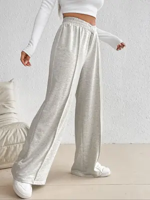 Women's Plain Elastic High Waist Wide Leg Sweatpants, Casual Comfy Trousers for Daily Wear Outdoor Sports, Women's Bottoms fo...