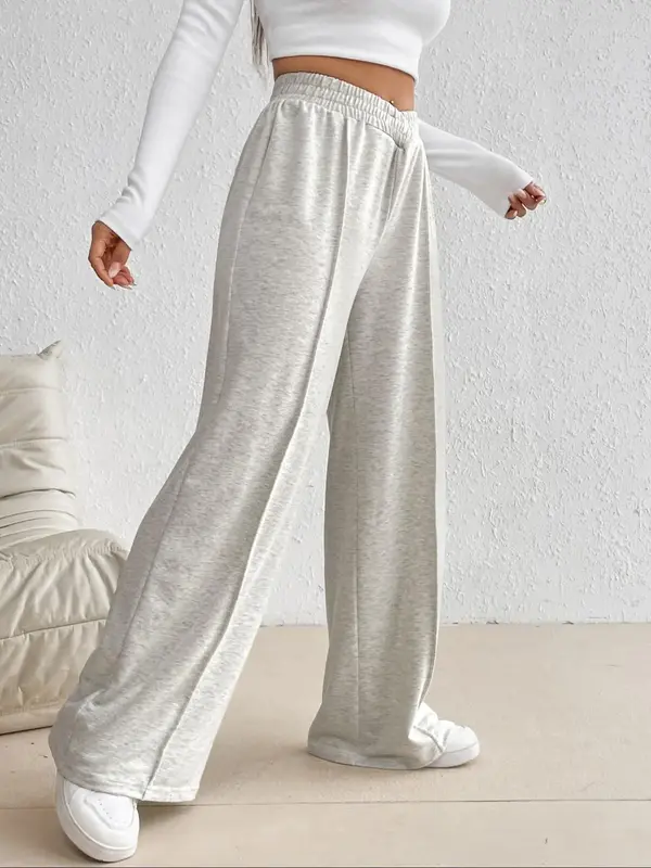 Women's Plain Elastic High Waist Wide Leg Sweatpants, Casual Comfy Trousers for Daily Wear Outdoor Sports, Women's Bottoms fo...