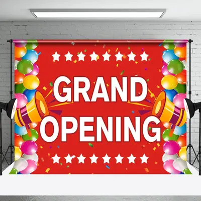 Colorful Balloons Grand Opening Celebration Excited Backdrop