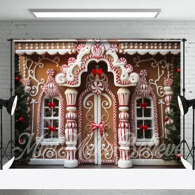 Luxury Gingerbread Candy House Christmas Backdrop - Aperturee