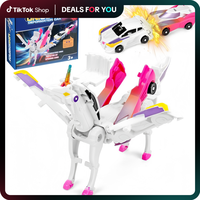 Hotfree Magnetic Unicorn Transformer Car Toy, 2-in-1 Magnetic Cars That Transform into Unicorn and Flying Dragon, Automatic C...