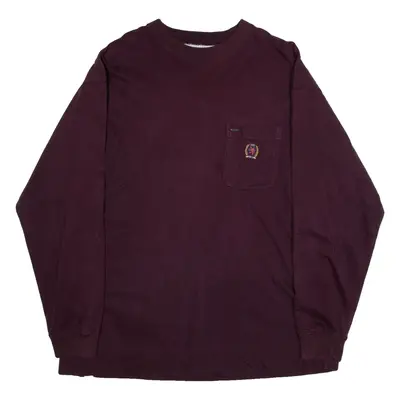 TOMMY HILFIGER Mens T-Shirt Maroon Long Sleeve L