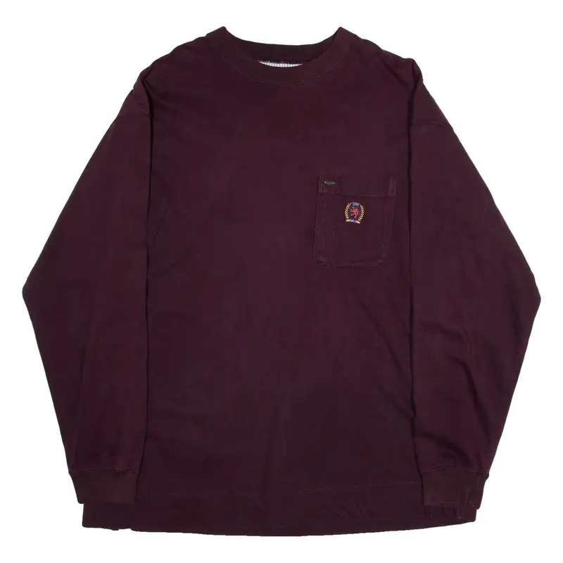 TOMMY HILFIGER Mens T-Shirt Maroon Long Sleeve L