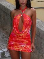 Women's Plain / All Over Print Cut Out Halter Dress, Casual Fashion Sleeveless Dress for Party Club Dating Wear, Women Dress ...