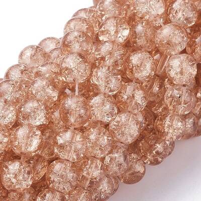 1Strand Light Salmon Transparent Crackle Glass Round Beads Strands