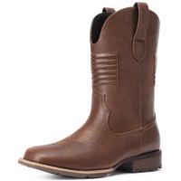 Men's Cowboy Boots - Square Toe Retro Brown Western Botas, Faux Leather, Perfect for Concerts, Daily Wear, and Weddings for F...