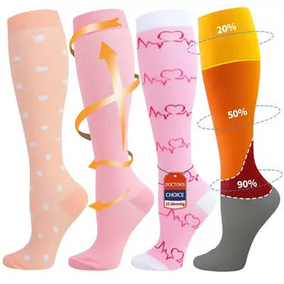 ISUNIE Solid Color Compression Socks for Men & Women - 4 Pairs, Best Circulatory Socks Soft Breathable Plain, Summer Turn-Up,...