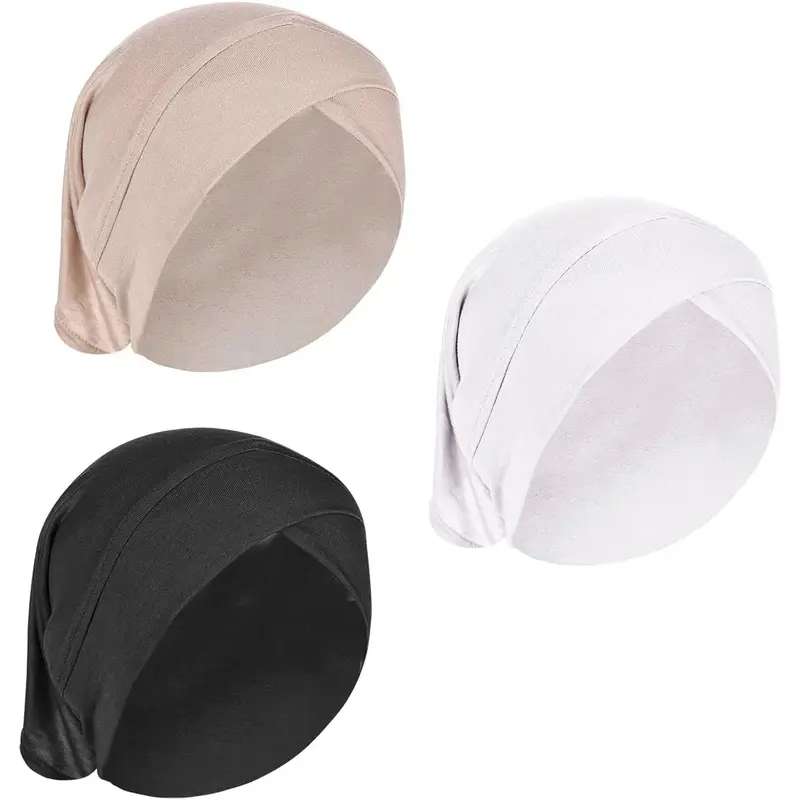 3 Pcs Muslim Inner Hijab Caps Women Solid Color Under Hijab Caps Stretchy Breathable Full Cover Undercap Tube Bonnet