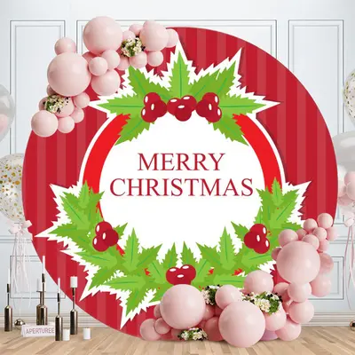 Red And Green Round White Christams Backdrop - Aperturee