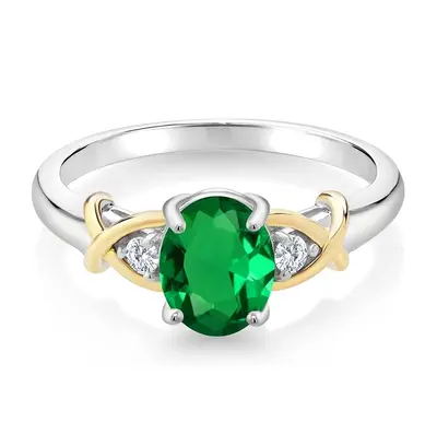 10K Two Tone Gold Oval Cut Emerald & 0.06 CT.T.W. Diamond Engagement Band