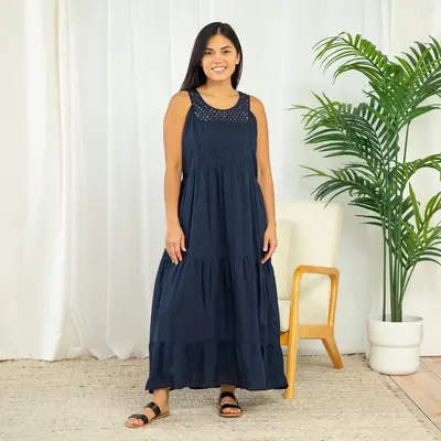 Lattice Long Tiered Dress - S