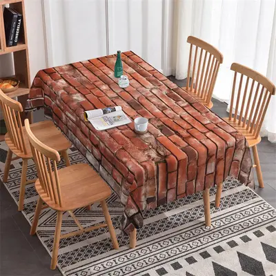 Broken Brick Wall White Retro Rectangle Tablecloth - Aperturee