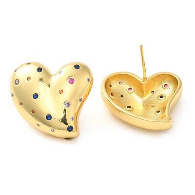 Brass with Cubic Zirconia Heart Stud Earrings