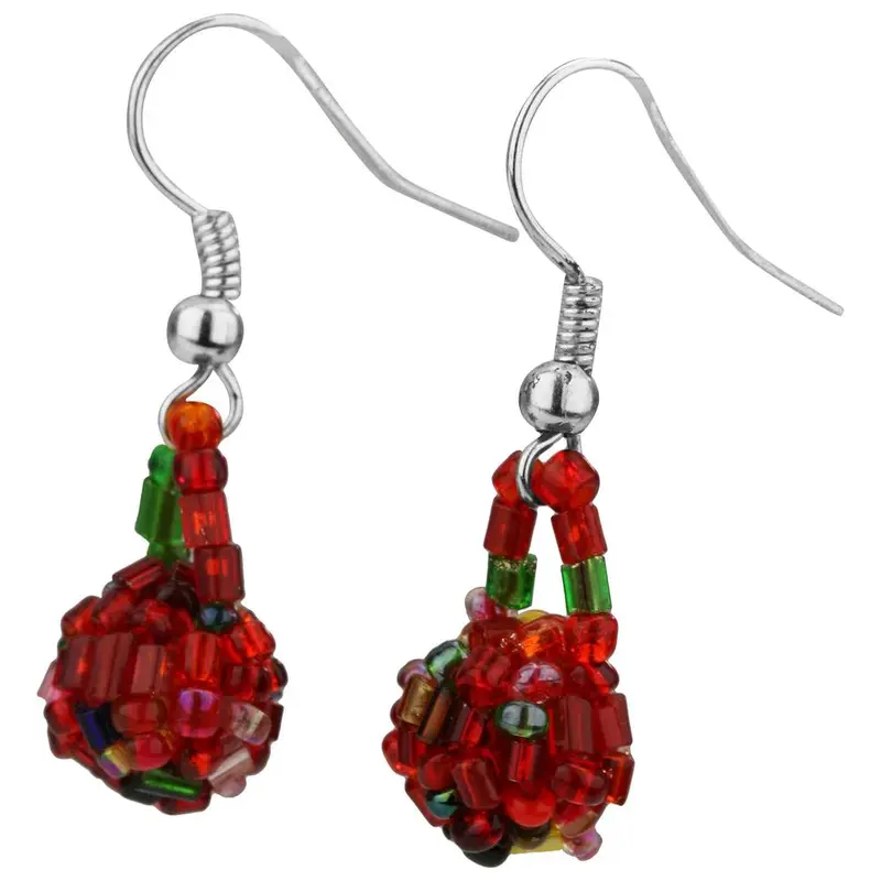 Nepali Bead Ball Earrings - Green