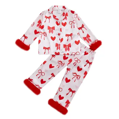 Toddler Girl Valentines Day Satin Silk Pajamas 2 Piece Pajama Set Little Kid Girls Pjs Nightgown Outfit