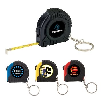 100 Promotional Gosto Mini Tape Measure Keyring - Rubber Grip