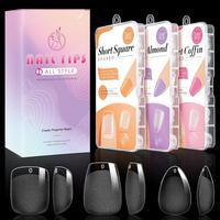 krofaue 720PCS semi-matte square almond coffin shape three styles of press on nail set, plastic  fake nails DIY home acrylic ...