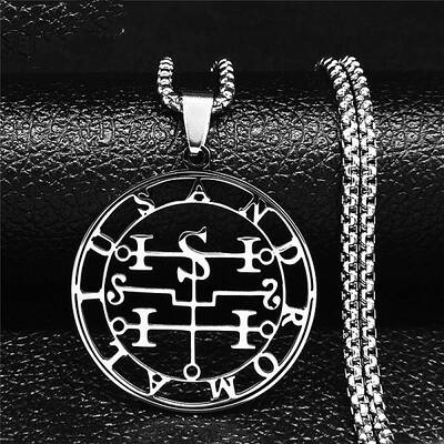 304 Stainless Steel Hollow Cut Demon Seal Sigil Pendant Necklaces