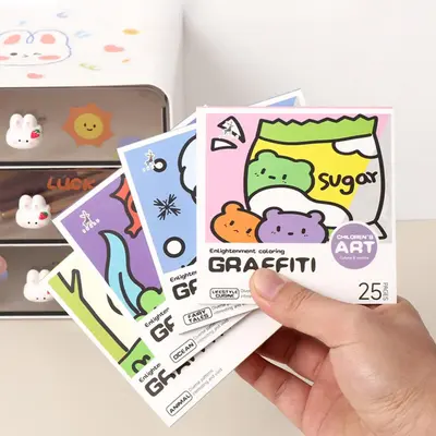 Mini Coloring Book, 4 Counts/set Mini Coloring Book with Sticker, Portable Art Book, Art Supplies for Kids, DIY Craft Kit Gif...