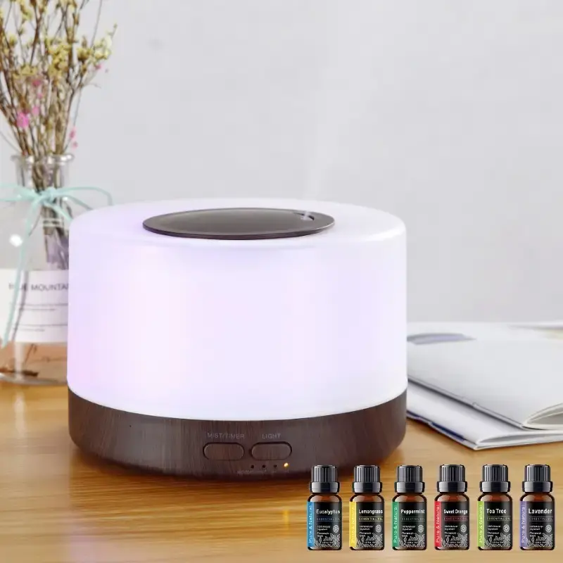 【6 Oils Included】500ml Ultrasonic Essential Oil Diffuser - Remote Control Wood Humidifier with 7 LED Mood Lights air  pur...