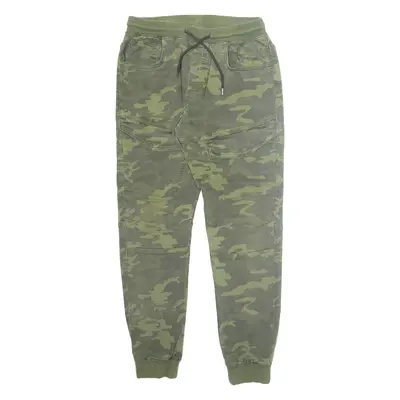 SMOG Camo Mens Trousers Green Regular Tapered W30 L29