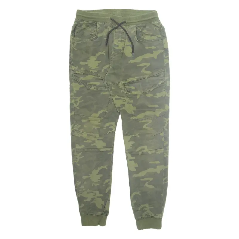 SMOG Camo Mens Trousers Green Regular Tapered W30 L29