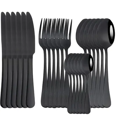 Stainless Steel Dinnerware Set (24pcs), Utensils Including Fork & Knife & Spoon & Dessert Spoon, Western Steak Tableware Set...