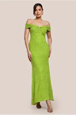 Goddiva Front Knot Twist  Maxi Dress - Lime Green