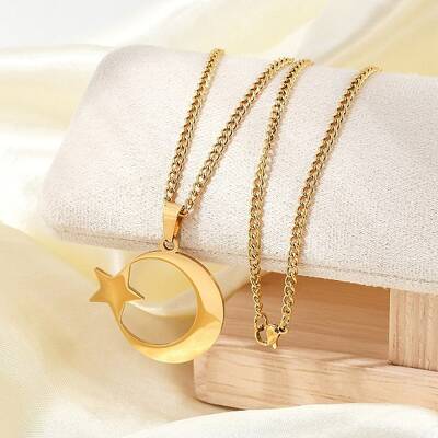 304 Stainless Steel Crescent Moon Star Pendant Twisted Chain Necklaces