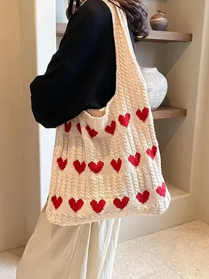 Women's Summer 2024 New Fashion Heart Pattern Design Tote Bag, Summer Casual Large Capacity Shoulder Bag for Daily Used, Tren...
