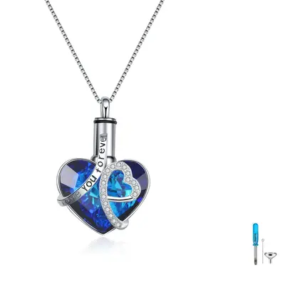 Sterling Silver Heart Crystal Urn Necklace For Ashes With I Love You Forever