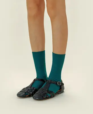 Women's Thin-Ribbed Cotton Socks Breeze - Pine