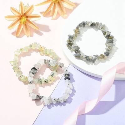 3Pcs 3 Style Natural Mixed Gemstone Chips Beaded Stretch Bracelets Set for Women