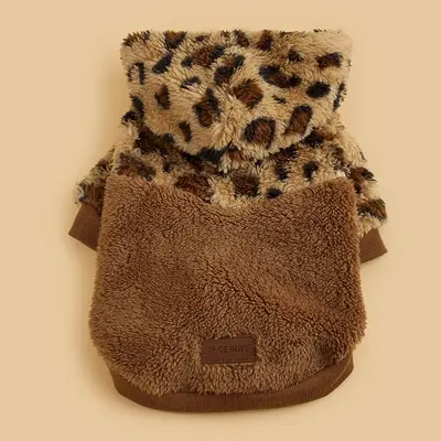 Leopard Print Fuzzy Pet Hoodie, Cute Pet Clothes for Dog & Cat, Pet Clothes for Autumn & Winter, Dog & Cat Outfit