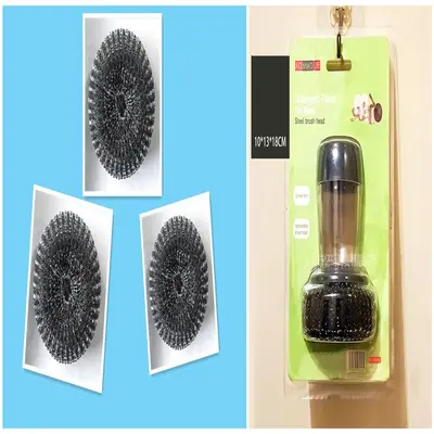Kitchen Soap Dispensing Palm Brush Cleaner Push-type Brush Kitchen Detergent Tools | style: SET