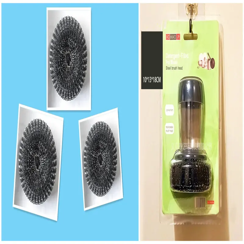 Kitchen Soap Dispensing Palm Brush Cleaner Push-type Brush Kitchen Detergent Tools | style: SET