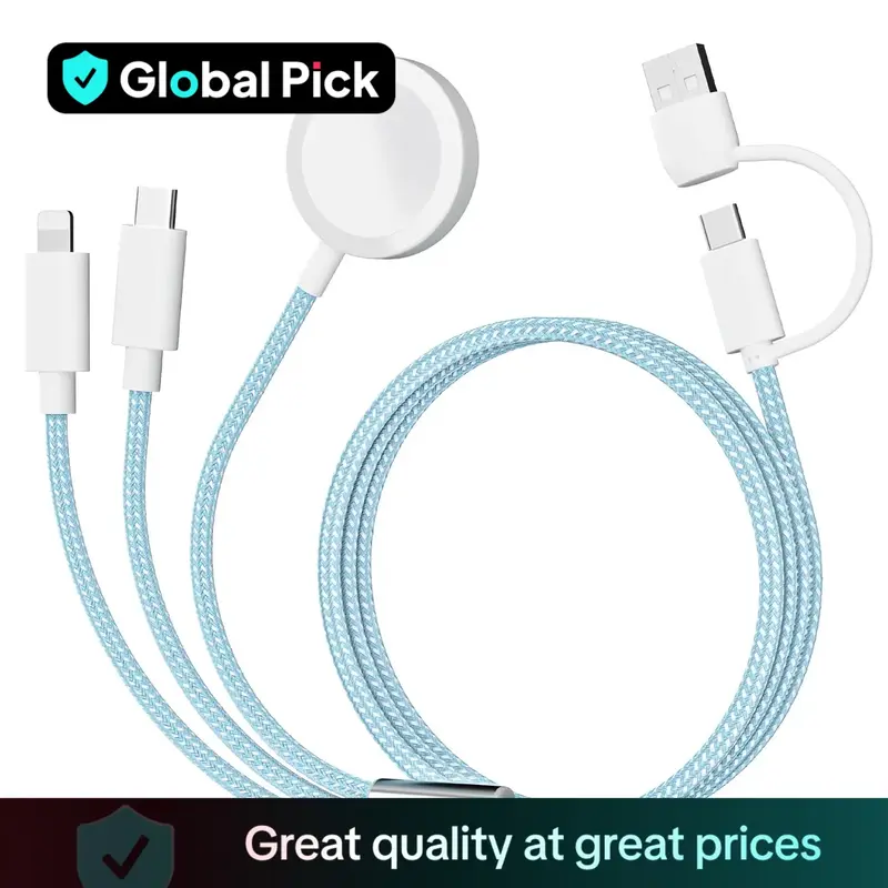 USB C Watch Charger, 3-in-2 Data Cable, Travel Multi Data Cable for iWatch Ultra SE 1/2, iPhone 15/14/13 Galaxy Android Andr...