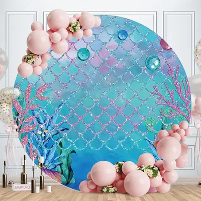 Aperturee Glitter Pink And Blue Sea World Round Birthday Backdrop