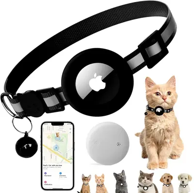 EVERBETTERUS Cat Collar with Air Tag Holder, Reflective Kitten Collar with Bell, Breakaway Airtag Cat Collar GPS Tracker for ...
