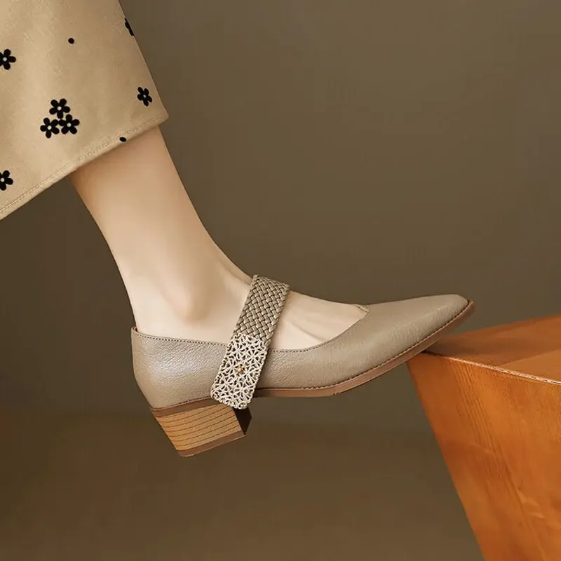 CHIKO Tameka Pointy Toe Block Heels Mary Jane Shoes